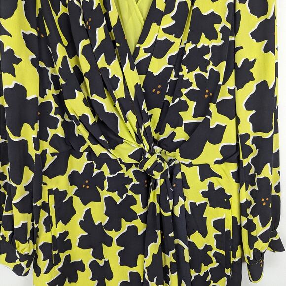 Diane von Furstenberg Dora Lily Silk Faux‎ Wrap Dress in Dove Bloom Acid Lime - Picture 4 of 10